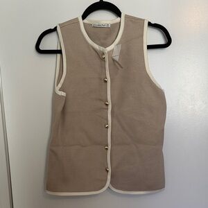 Abercrombie & Fitch Tan Sleeveless Top with Gold Buttons
